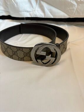 Gucci GG Supreme Monogram Belt with Silver Logo Buckle - Brown/Tan